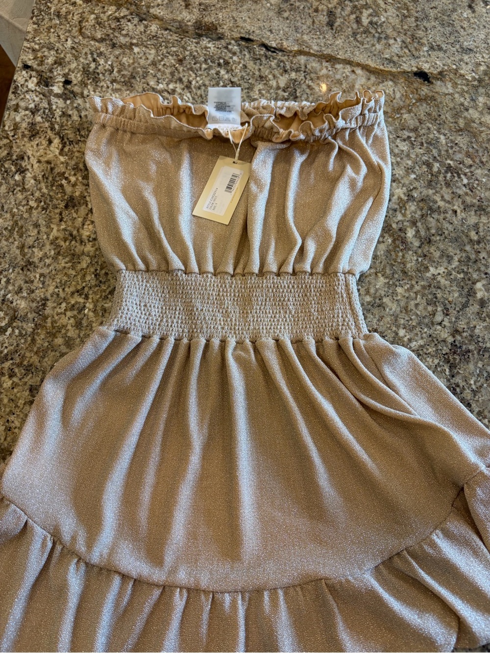 Ramy Brook Shimmery Beige Strapless Ruffle Mini Dress - Picture 4 of 4